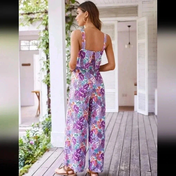 Allover Floral Print Wide Leg Cami Jumpsuit - Picture 3 of 6
